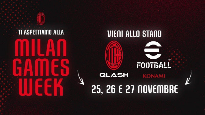 AC Milan QLASH stand at Milan Games Week 2022, with Konami